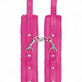 OUCH! PLUSH LEATHER HANDCUFFS PINK