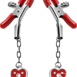 MASTER SERIES CHARMED HEART PADLOCK NIPPLE CLAMPS- RED - Condom-USA - 1
