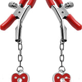 MASTER SERIES CHARMED HEART PADLOCK NIPPLE CLAMPS- RED - Condom-USA
- 1