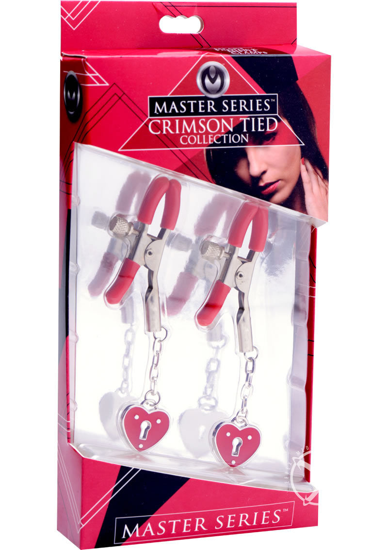 MASTER SERIES CHARMED HEART PADLOCK NIPPLE CLAMPS- RED - Condom-USA
- 2