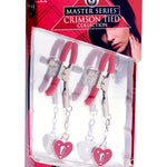 MASTER SERIES CHARMED HEART PADLOCK NIPPLE CLAMPS- RED - Condom-USA - 2