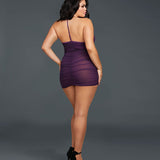 Stretch Mesh Chemise with G-String Plus Purple