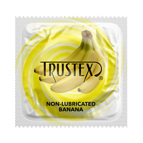 Trustex Assorted Flavors Banana Non-Lube Condoms - Case of 1,000