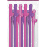 Bachelorette Party Favors Dicky Sipping Straws Pink/Purple 10pc. - Condom-USA