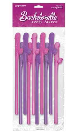 Bachelorette Party Favors Dicky Sipping Straws Pink/Purple 10pc. - Condom-USA