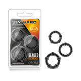 Stay Hard anillos de pene con cuentas 3pc - Negro