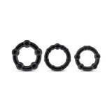 Stay Hard anillos de pene con cuentas 3pc - Negro