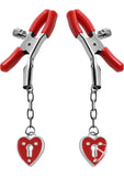 MASTER SERIES CHARMED HEART PADLOCK NIPPLE CLAMPS- RED - Condom-USA - 1