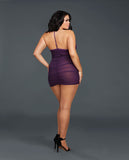 Stretch Mesh Chemise with G-String Plus Purple