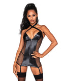 Faux Leather and Fishnet Garter Dress Black O/S