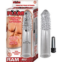 RAM VIBRATING PENIS EXTENDER - CLEAR - Condom-USA