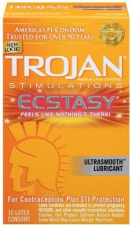 Trojan Condom Stimulations Ultra Ribbed Ecstasy Ultrasmooth Lubricated 10 Pc - Condom-USA