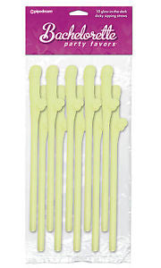 Bachelorette Party Favors Dicky Penis Sipping Straws 10 pack Glow in the Dark - Condom-USA