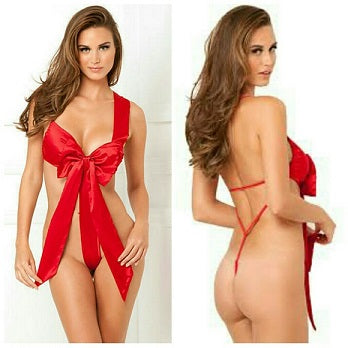RENE ROFE UNWRAPPED ME SATIN BOW TEDDY - Red S/M
