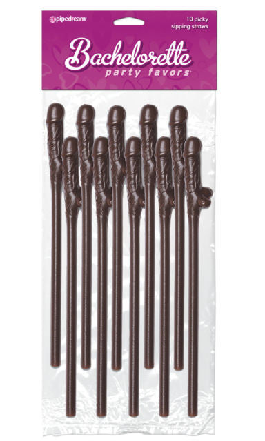 Bachelorette Party Favors Dicky Sipping Straws - chocolate 10pc. - Condom-USA
