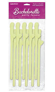 Bachelorette Party Favors Dicky Penis Sipping Straws 10 pack Glow in the Dark - Condom-USA
